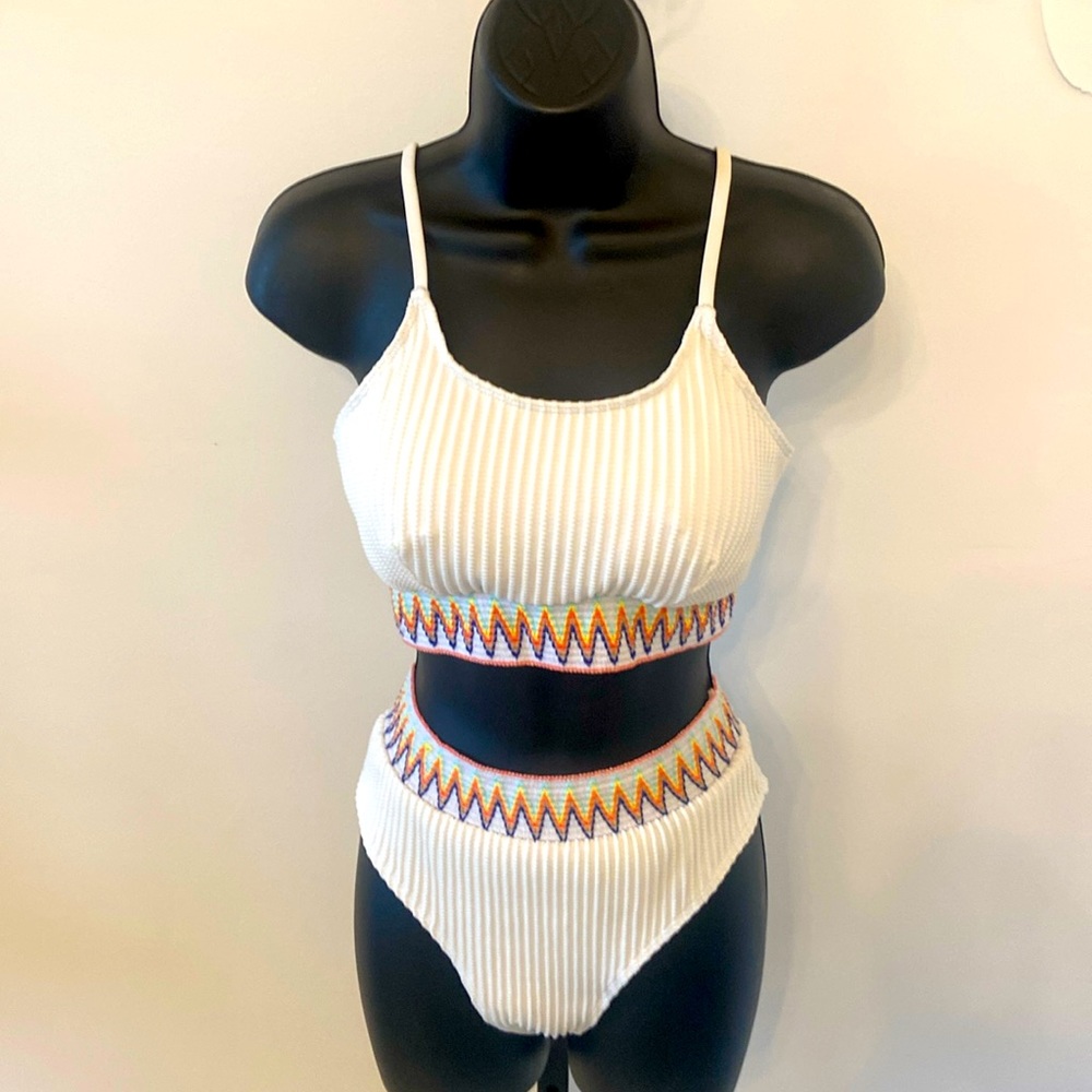 Boho Feel Chevron Tape Bikini White Woman’s Size Large